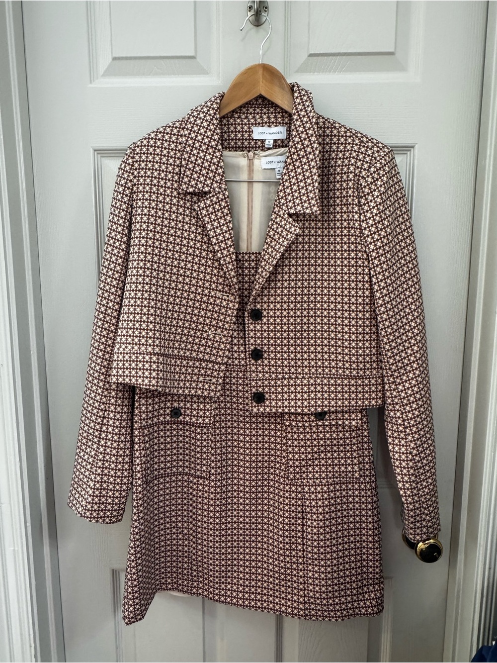 Lost + Wander Pink Patterned Cropped Blazer & Dress Set